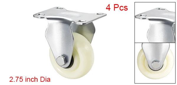 uxcell 1/2/4pcs Fixed Caster Wheels 2.75/3.75/4.57 inch Diameter Nylon Caster Top Plate 265/308/365lb Capacity
