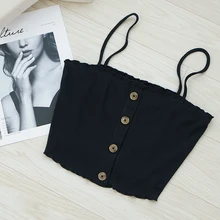 Женский хлопковый укороченный топ спагетти, сексуальные топы с пуговицами