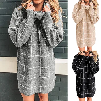 

Women's Casual Knitwear Double-lapel Checkerchief Sweater Plaid Knitted Dress Clothing Length Sleeve Style Sleeve Length(cm) Age
