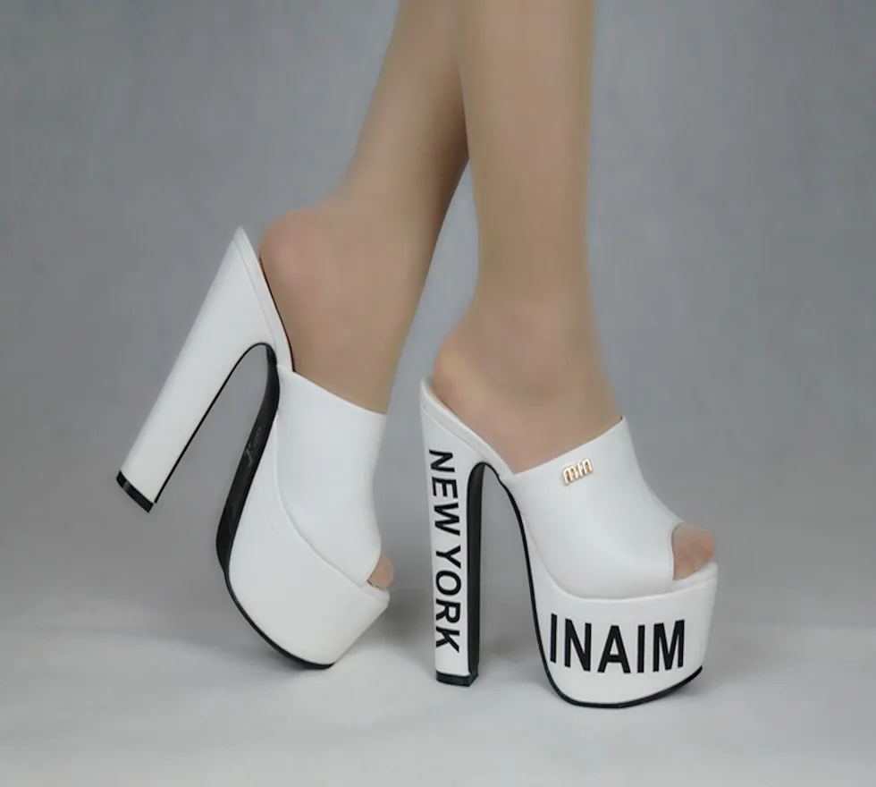 

Listed 15 Centimeter Chunky-Heel Elegant Simple Nightclub Sexy Thick Waterproof Platform Slippers