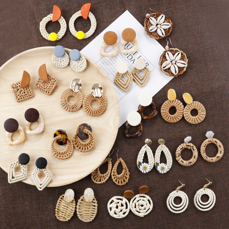 

Flashbuy Unique Trendy 19 Style Handmade Wood Barid Pendent Earrings Bohemia Bamboo Rattan Earrings For Women Girl Wholesale