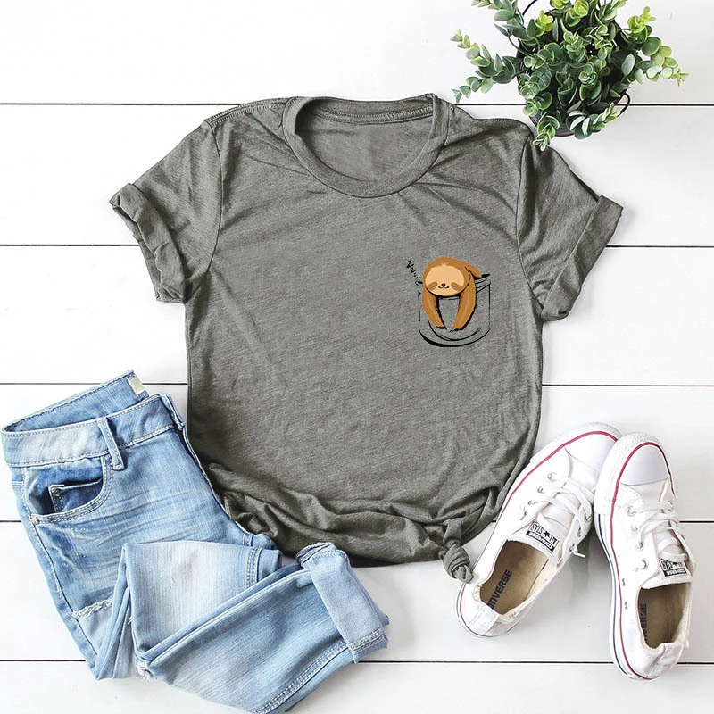 2020 New Animal cartoon sloth print cute t shirts for women o neck casual lovely tshirt female summer tee tops clothes femme