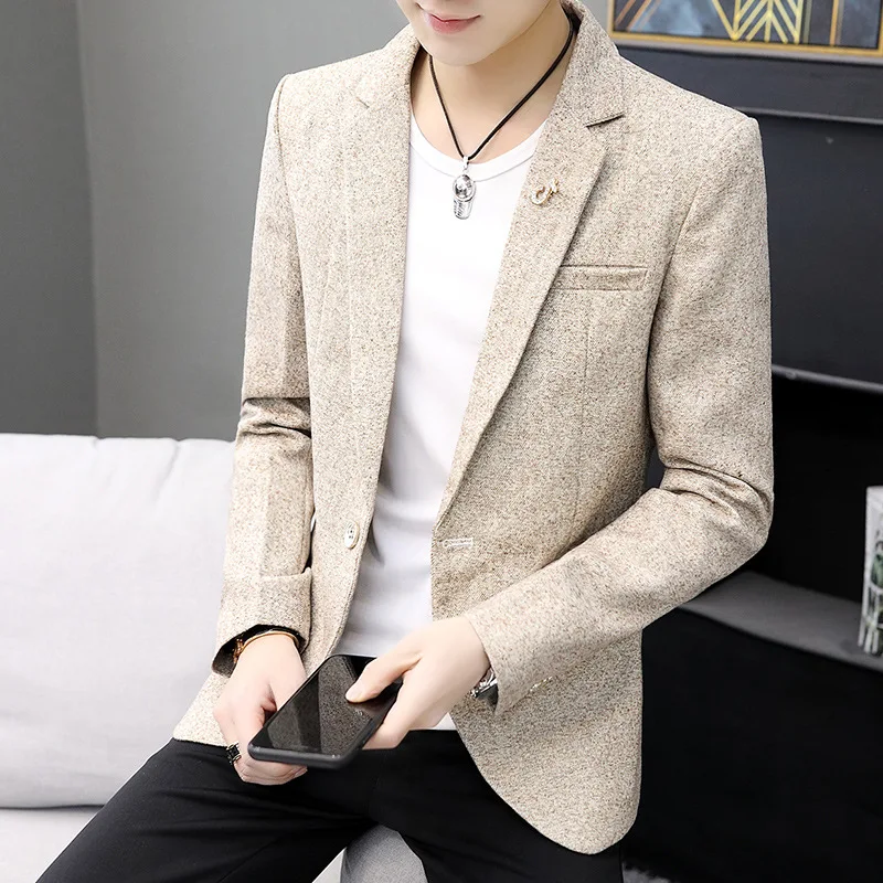 British Style Black Gray Khaki Blazer Mens Slim Fit Blazer Masculino Business Casual Stylish Blazer Men Spring Autumn British Style Black Gray Khaki Blazer Mens Slim Fit Blazer Masculino Business Casual Stylish Blazer Men Spring Autumn