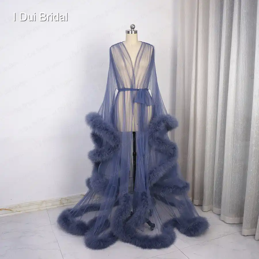 Tulle robe with fur trim Clearance