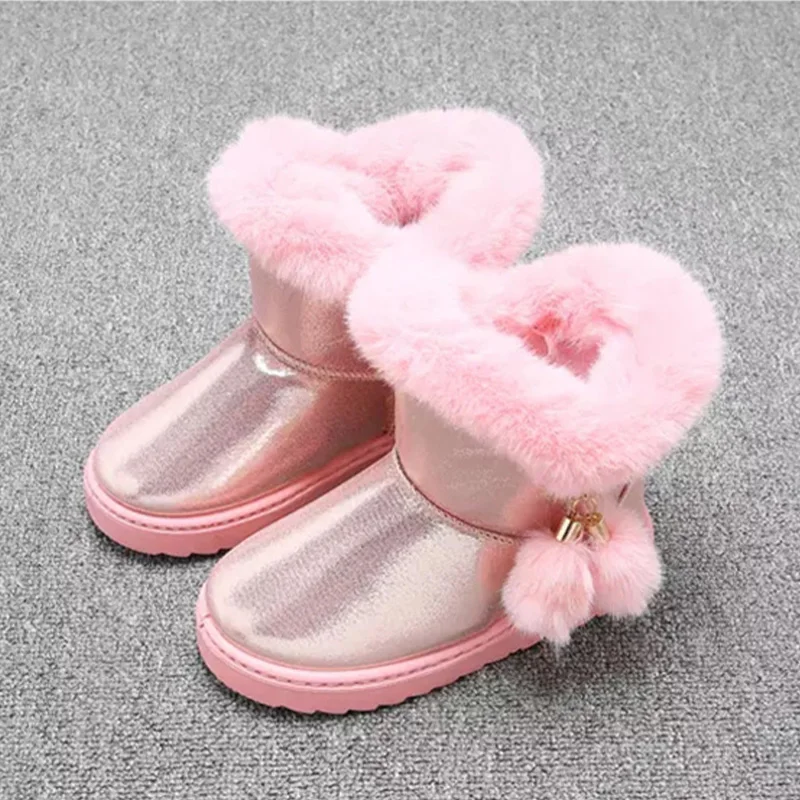 2019 Winter Girl Sweet Short Tube Snow Boots Plush Edge Windproof Shiny Material Plus Velvet Warm Non-Slip Sole Soft Booties | Детская