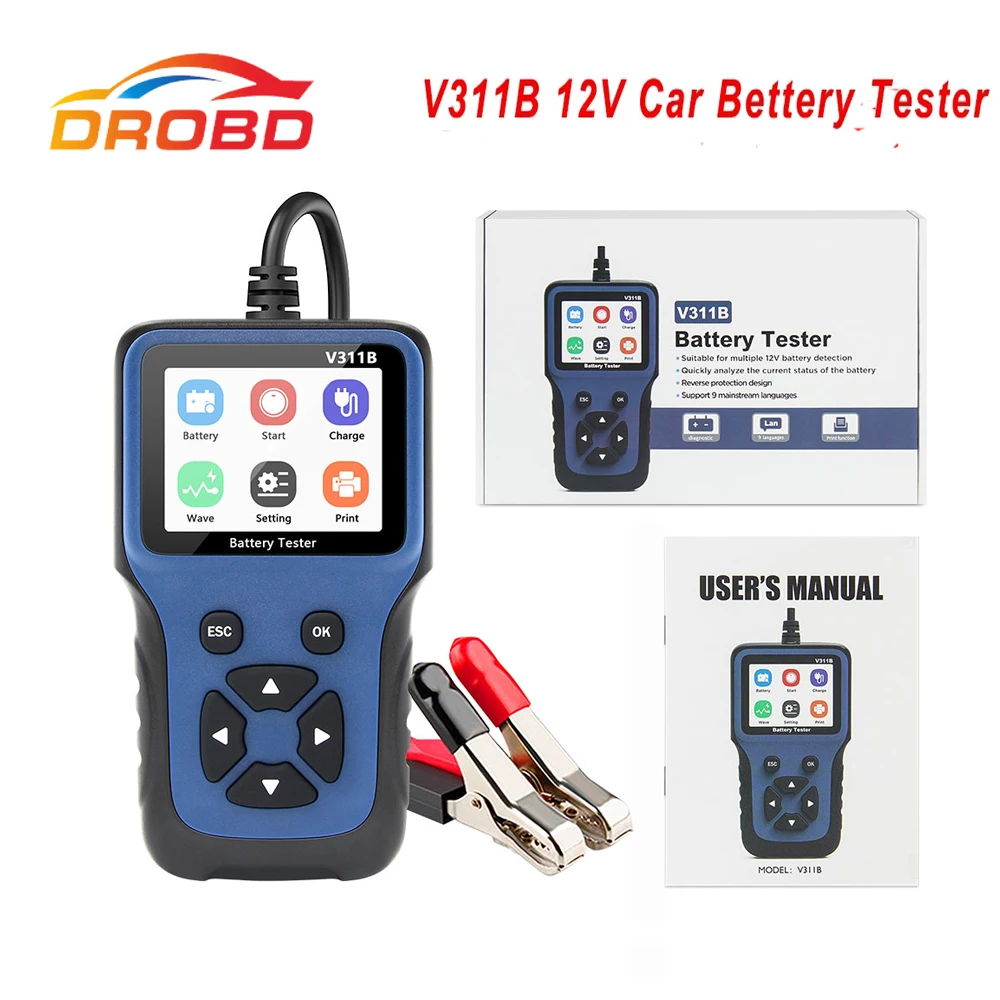 V311B 12V Car Bettery Tester Auto Diagnostic Tool Automotive 12V Car Battery Analyzer Code Reader For Car/Truck/Motorcycle