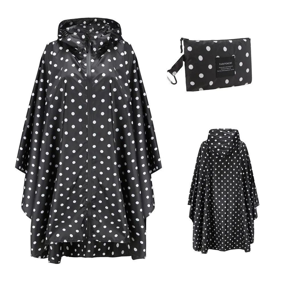 Black Dot Плащ женский непромокаемый плащ дождевик с капюшоном Мужские непромокаемые дождевики = пончо плащ для путешествий непромокаемый плащ куртка - Цвет: Black Dot