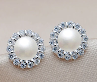 MeiBaPJ, настоящее 925 пробы, Серебряный цветок, Модный Ювелирный Набор, натуральный жемчуг, подвеска, кольцо, серьги, свадебные ювелирные изделия для женщин - Цвет камня: Platinum earrings