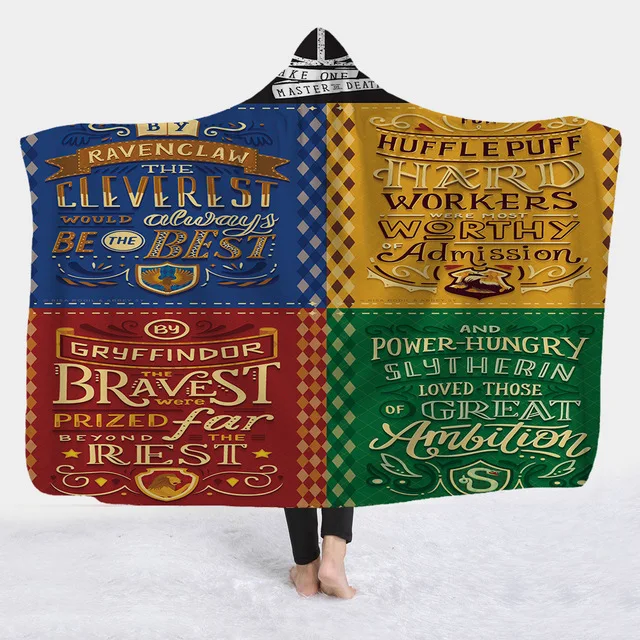 DREAM KARIN Slytherin Ravenclaw Gryffindor Hufflepuff 3D плюшевое одеяло с капюшоном для взрослых и детей, теплое, ноское, Прямая поставка - Цвет: 1