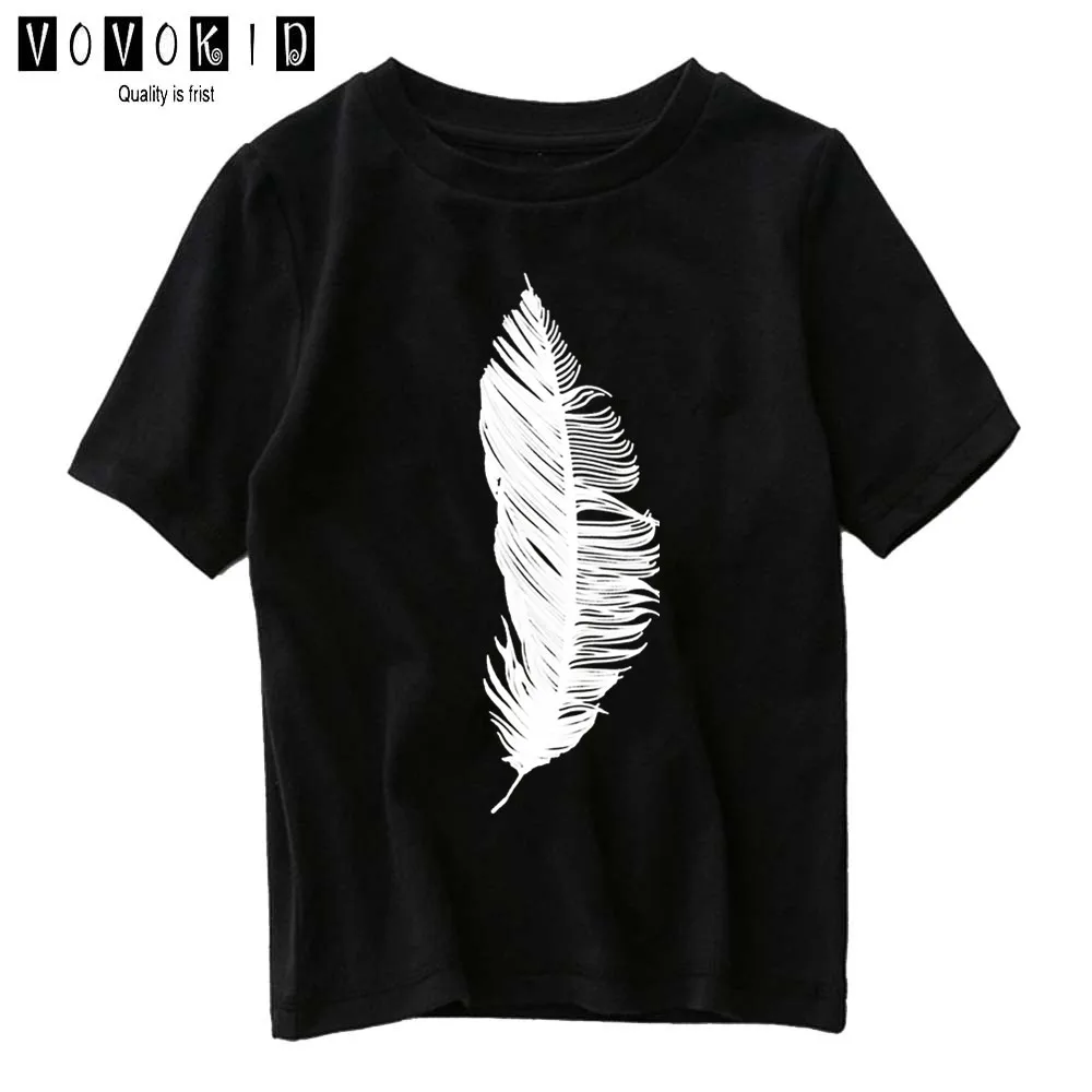 Детская уличная одежда с перьями, футболка, детский летний топ, Детская футболка, милая мультяшная рубашка для маленьких девочек и мальчиков