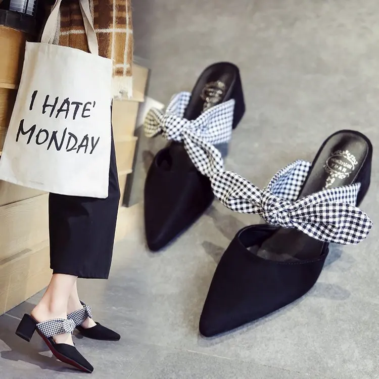 

2019 Spring Korean Version of Head Slipper Women's Lazy Slip-on Bow Shoes Online Celebrity WOMEN'S Shoes Sale