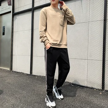 

2020 Korean Version of The New Casual Sports Suit Men's Simple Slim Design Creative Jacket Embroidery Pants Printing