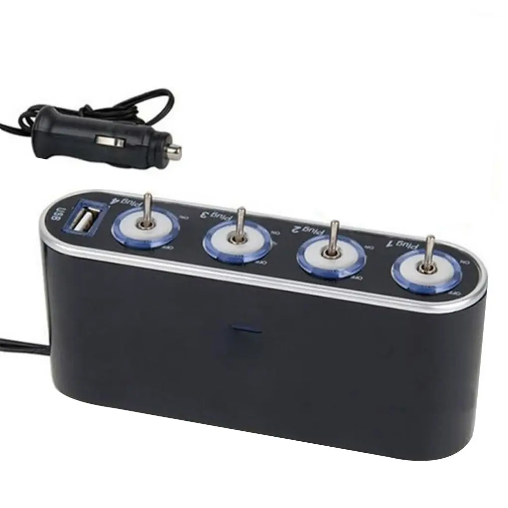 Soquete do isqueiro do cigarro do carro, Multi Splitter, Portas USB, Plug Adapter, Carregador de veículo, Auto, 12V, 4 Way