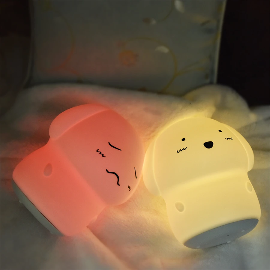 Светодиодный ночной Светильник Силиконовые 7 цветов Собака Перезаряжаемые