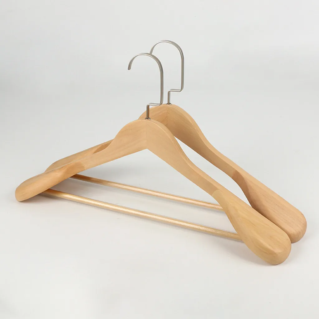 Вешалка для одежды прочная широкая плеча деревянные вешалки для пальто из цельного дерева, способный преодолевать Броды для взрослых костюм Костюмы хранения стойка-шкаф Space Saver