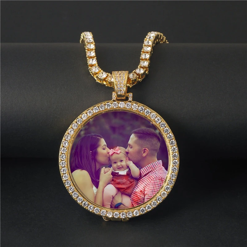 Круглое фото на заказ ожерелье и кулон медальоны медные теннисные цепи золотой кубический циркон фото, ожерелье мужские хип-хоп ювелирные изделия подарок