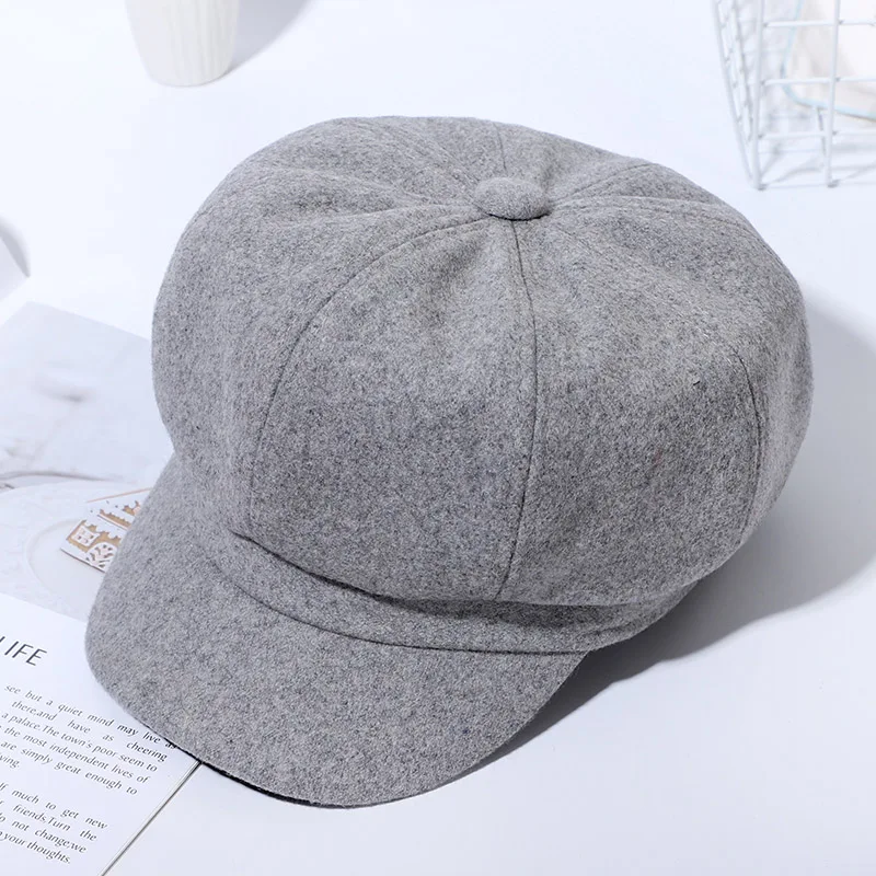 Осень-зима шапки-береты Женская французская шляпа художника шляпа черная зимняя шляпа для женщин восьмиугольная Newsboy шляпы Мода - Цвет: light gray