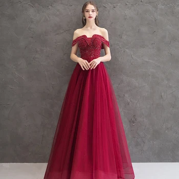 

Vestidos De Fiesta 2020 New Luxury Beading Princess Evening Dress Long Elegant Off the Shoulder Evening Gown Noble Formal Dress