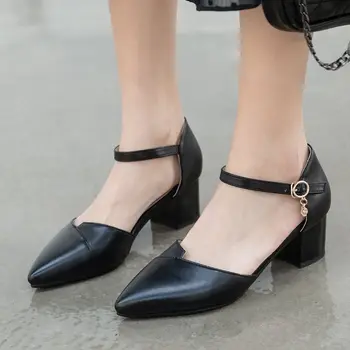 

AGODOR 2020 Pointed Toe Women Pumps High Block Heel Dorsay Shoes Ankle Strap Pumps for Ladies Elegant Pumps Size 34-43