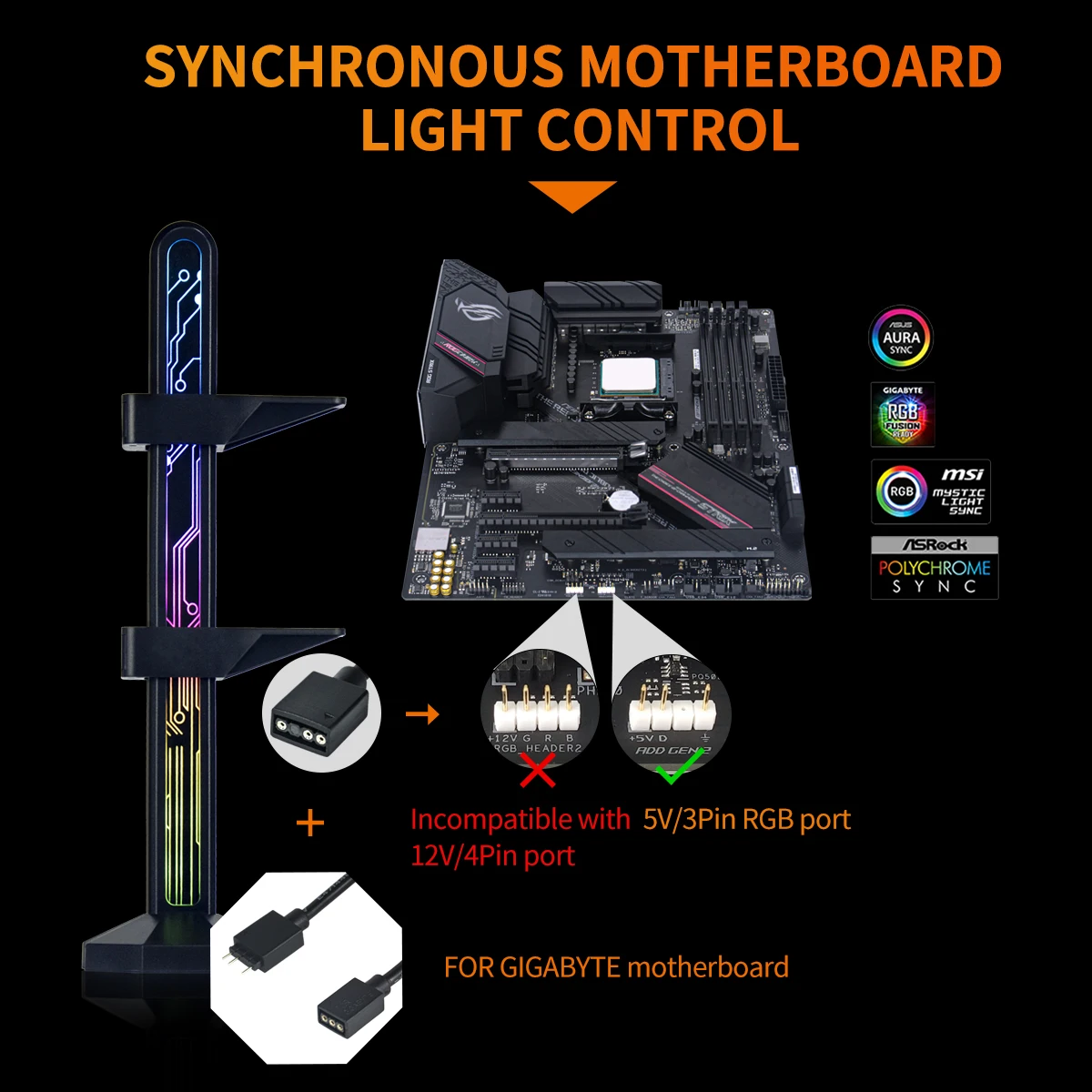 Support De Carte Graphique Avec Affichage Température ARGB - Compatible Aura Sync, 5V 3PIN, Pour éviter L'affaissement