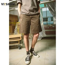 VIISHOW, летние хлопковые мужские шорты, армейский зеленый цвет, мужские пляжные шорты средней длины, одноцветные повседневные мужские шорты, Мужская брендовая одежда KD1472182