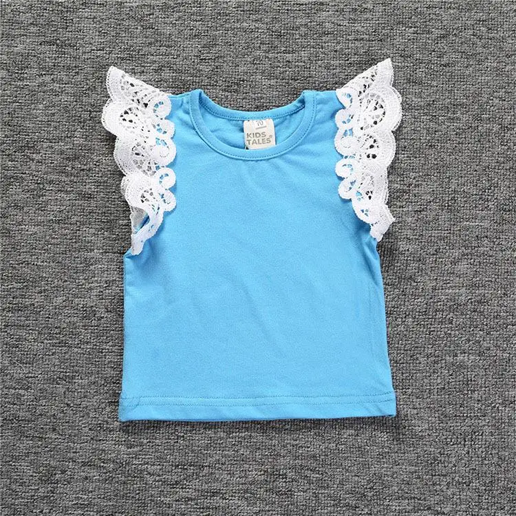 От 0 до 4 лет хлопковая кружевная рубашка с рукавами-крылышками для маленьких девочек Детский мягкий жилет в полоску для девочек топы с бретельками для малышей, футболки, летняя одежда - Цвет: XTTS7723-2