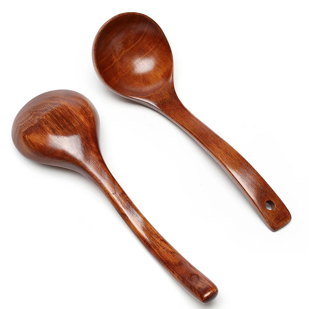 Serving Spoon Natural Wooden Large Soup Scoops Long Handle Cooking Scoop