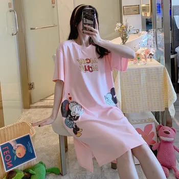 

New summer pajamas ladies short-sleeved cotton jumpsuit nightdress girl cute cotton loose can go out wearing home clothes