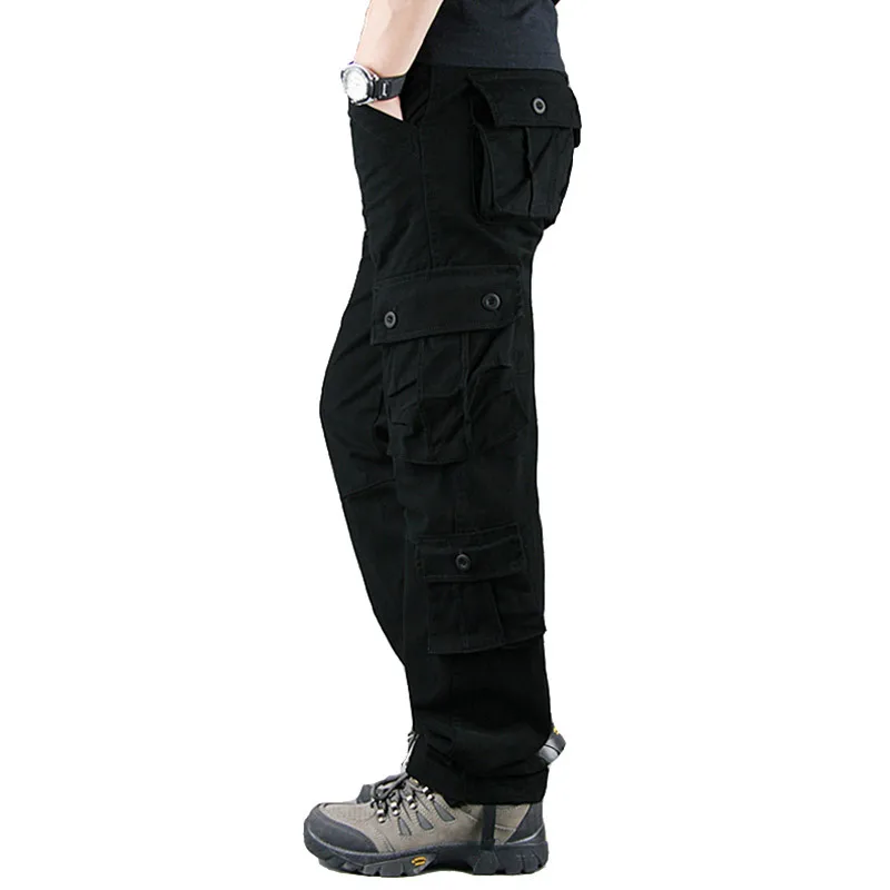 Брюки карго мужские армейские военные тактические со множеством карманов Брюки прямые брюки Повседневная Спортивная тренировочная верхняя одежда брюки - Цвет: Черный