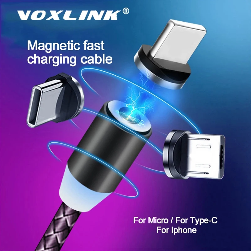 VOXLINK 1 м светодиодный магнитный USB кабель для iPhone Xs 6 и usb type C кабель и Micro USB нейлоновая оплетка для samsung Xiaomi huawei USB C