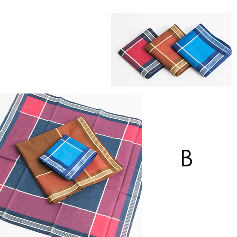 3 шт многоцветные клетчатые полосатые мужские карманные квадратные деловые полотенце для сундуков платки Карманные Платки Шарф хлопок - Цвет: B