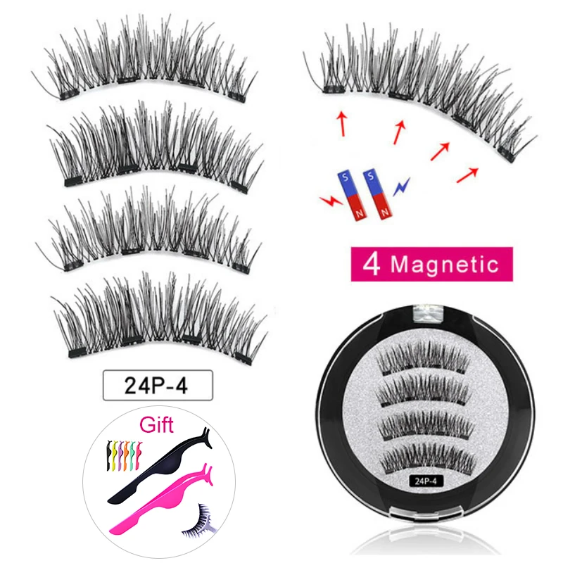 

2boxes Eyelashes With 4 Magnets Handmade Natural False Eyelashes Makeup Lashes Upper Lashes With Gift Box