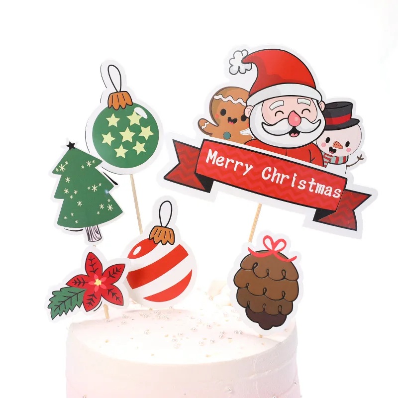 Christmas Cupcake toppers Cake Decoration Cartoon Christmas Red Man Christmas Tree Snowman Birthday Cake Decoration Card