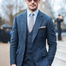 Зимние Свадебные приталенные Смокинги Костюмы жениха костюм из трех предметов Харрис Твид дешевые костюмы выпускного вечера(куртка+ брюки+ жилет