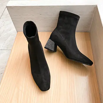 

Winter Boots Women Ankle Boots Zipper High Heels Office Basic Shoes Woman Warm Female New Platform Boots