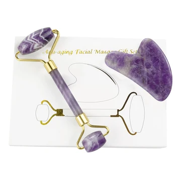 

Amethyst Face Roller Anti Cellulite Facial Massage Gua Sha Natural Stone Jade Roller Slimming Lifting Gouache Scraper Beauty