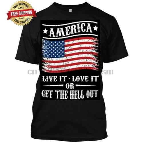 Черная футболка с надписью AMERICA LIVE IT-LOVE IT OR GET THE HELL OUT |
