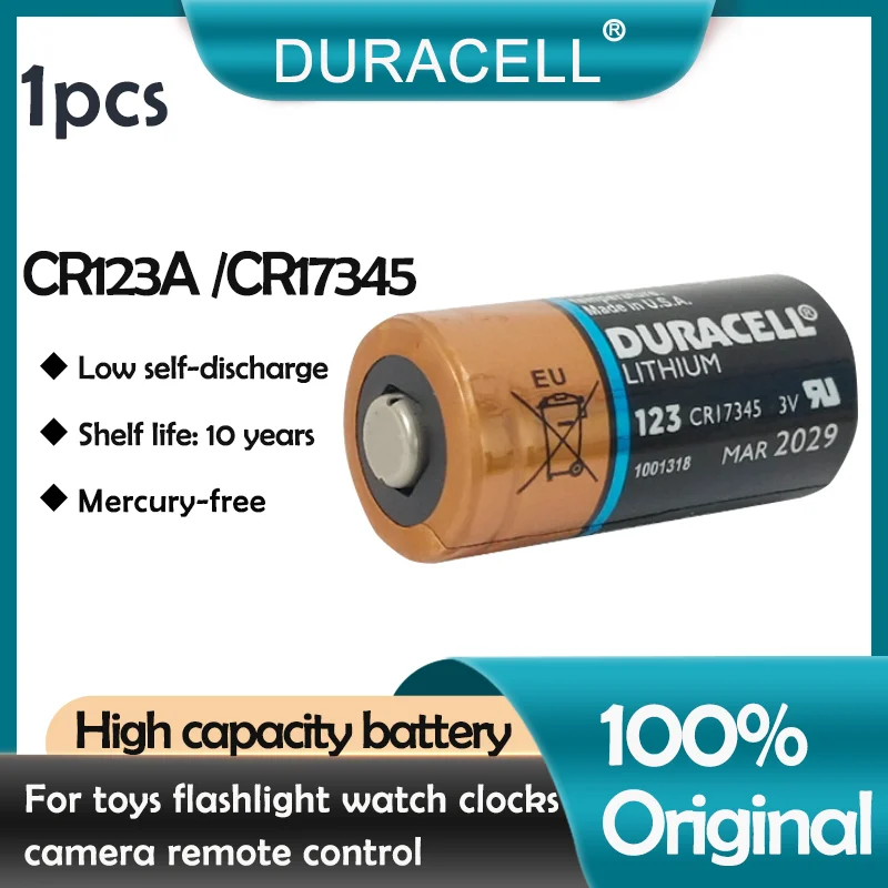 1PCS Original Duracell CR123A 3V Lithium Battery CR123 123A CR17345 DL123A 16340 Dry Primary For Flashlight Camera Meter | Электроника
