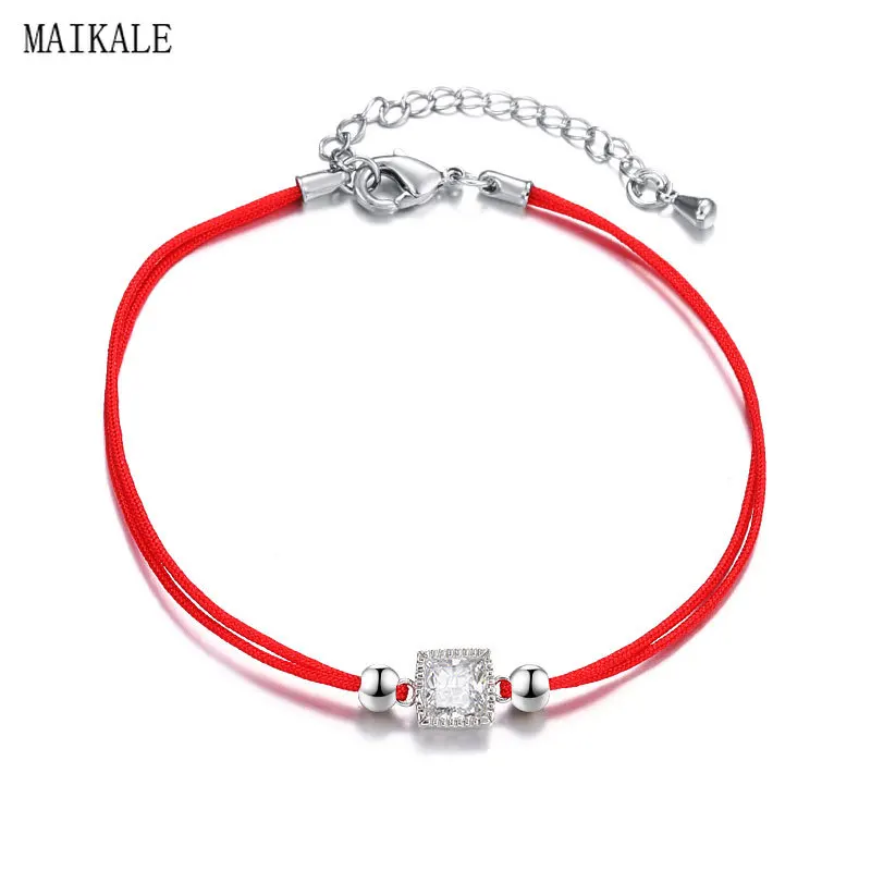 

MAIKALE Lucky Jewelry Red Rope Charm Bracelets for Women Girls Cubic Zirconia Pendant Silver handchain Bracelet Bangles Gifts