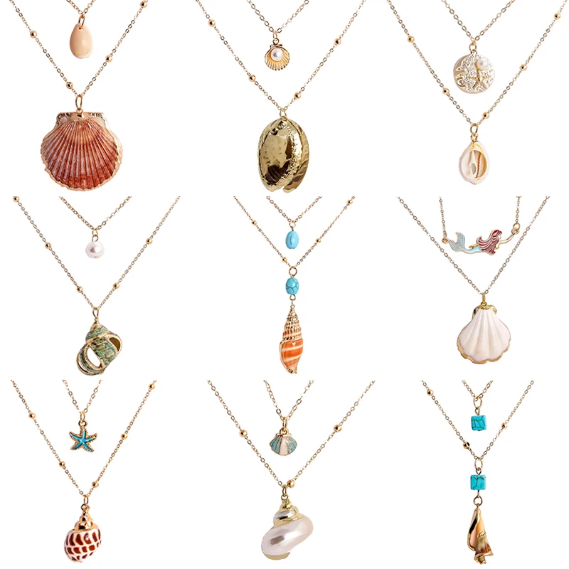 

Itenice 1Set Bohemian Shell Necklaces For Women Vintage Boho Conch Pendant Necklace Statement Sea Gold Chain Necklace Jewelry