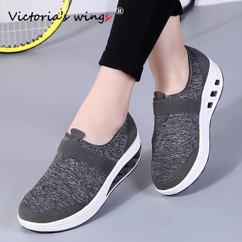 

Victoria's Wings Women Sneakers Platform Flats Spring Autumn Rocker Bottom Shoes Mesh Tennis Walking Shoes Lady Slip-on Loafers