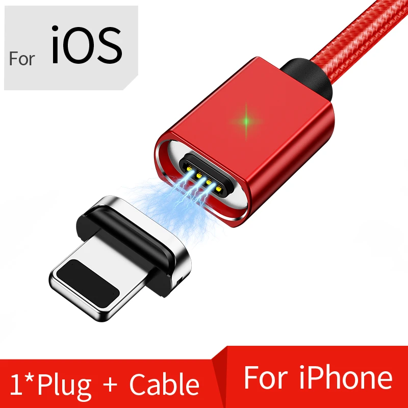 Магнитный USB кабель Micro USB Type C Магнитный кабель для iphone Samsung Huawei USB C Android зарядное устройство Быстрая зарядка данных USB шнур - Цвет: IOS Cable Red