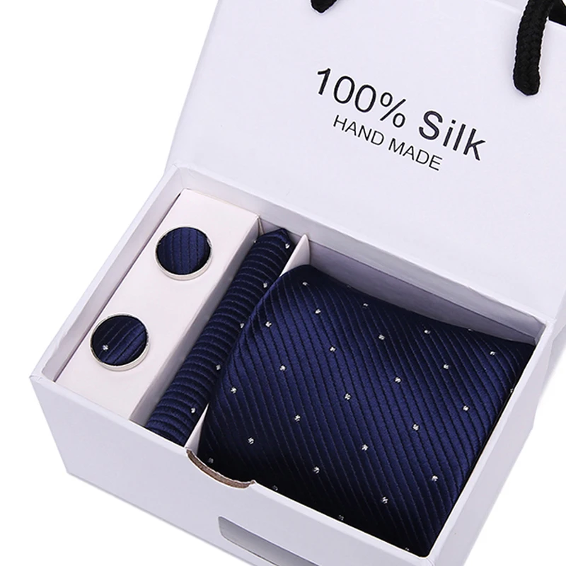  Men's Ties 7.5cm 100% Silk Stripe Floral Necktie Handkerchief Cuffink Tie Set Accessories Formal We