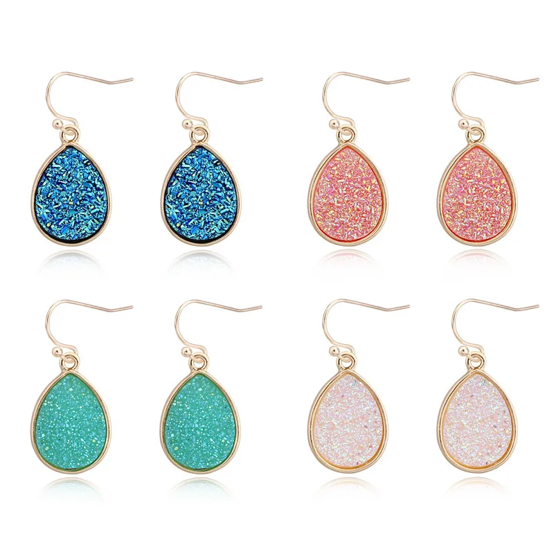 4 цвета s Drusy Druzy серьги в виде капли воды подвески из смолы очаровательные