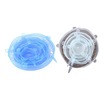 

12Pcs Silicone Stretch Lids Fresh Food Wraps Bowl Cup Pot Cover Seal Reusable, Blue & White