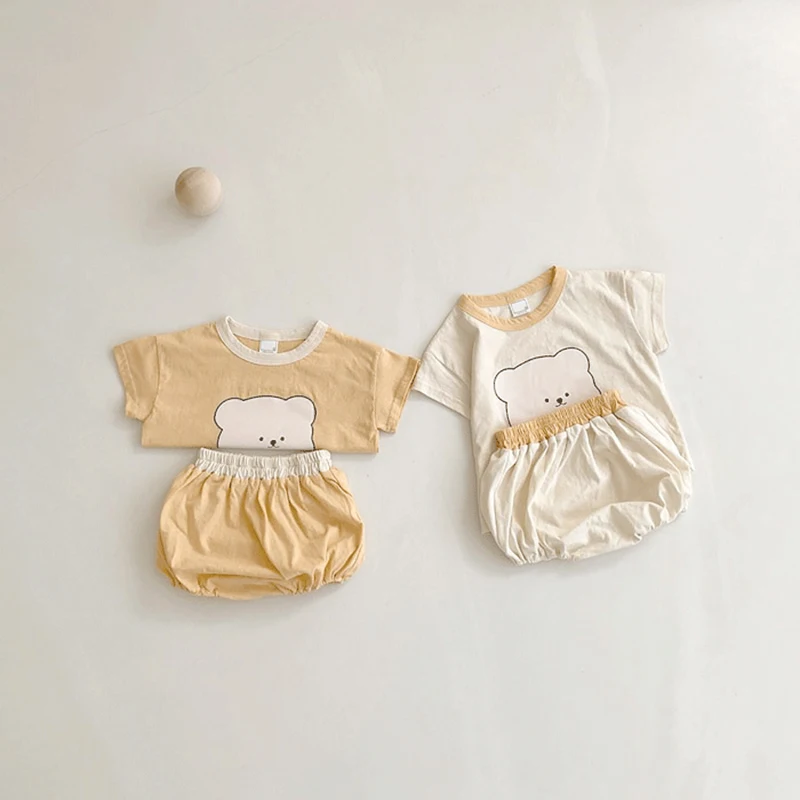 Cotton Summer Baby Clothing Set Bear Print Tshirt and Bloomer