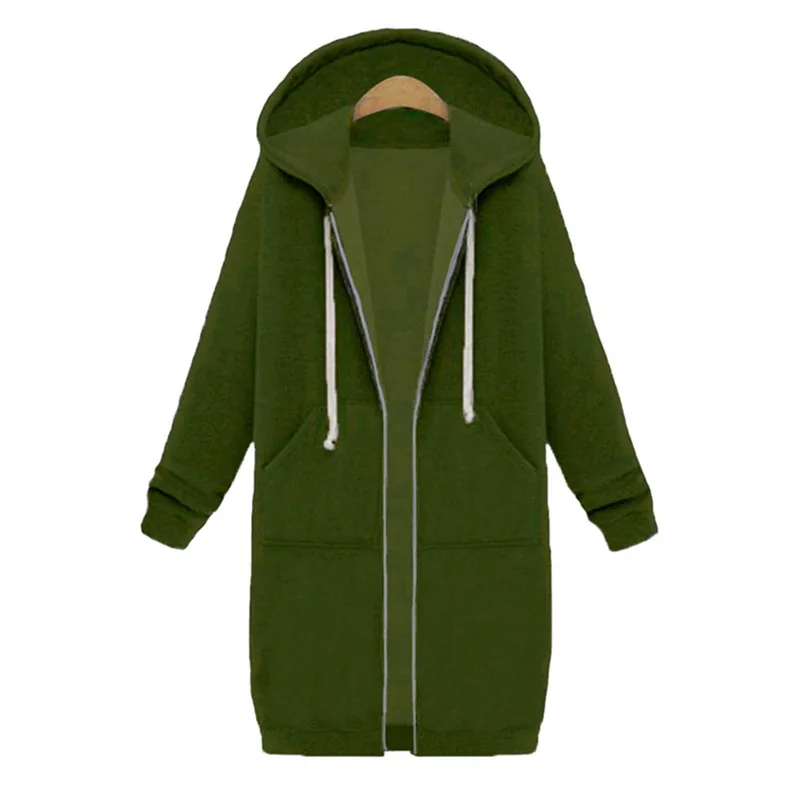 LASPERAL Осень Зима повседневные женские длинные толстовки Толстовка пальто на молнии Верхняя одежда куртка с капюшоном размера плюс верхняя одежда Топы - Цвет: Armg Green