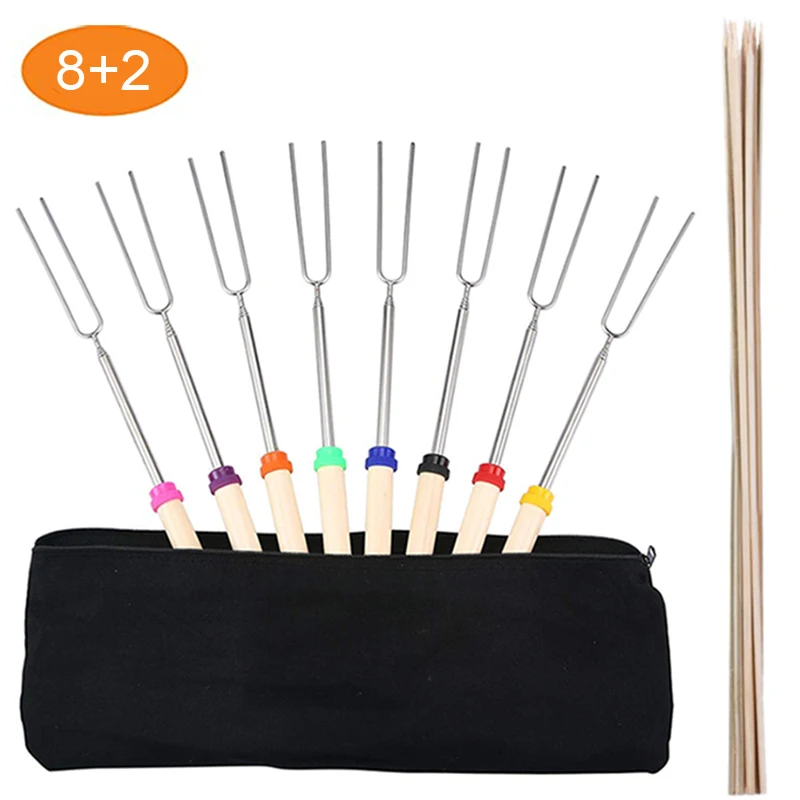 8PCS 32'' Telescoping BBQ Marshmallow Roasting Sticks Smores Skewer Hot Dog Fork 8PCS 32'' Telescoping BBQ Marshmallow Roasting Sticks Smores Skewer Hot Dog Fork