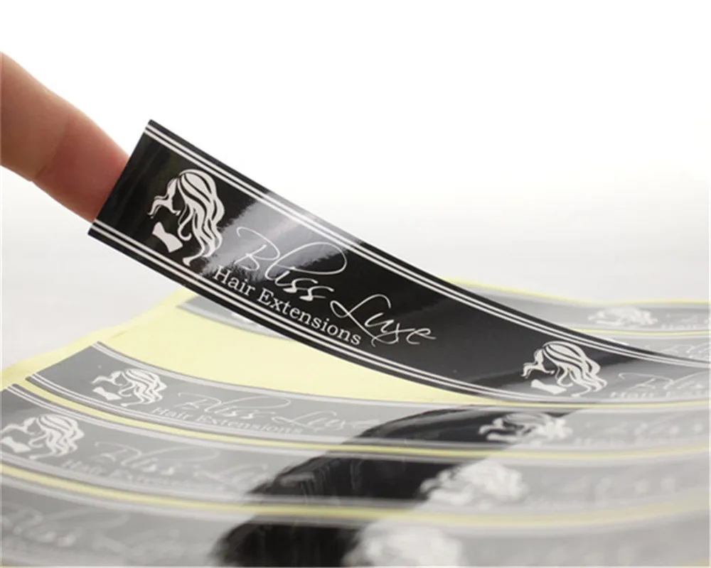 

1000pcs Customized Printed Glossy Black Paper Labels Stickers Personal Brand Human Hair Bundle Wraps Adhesive Labels 30x110mm