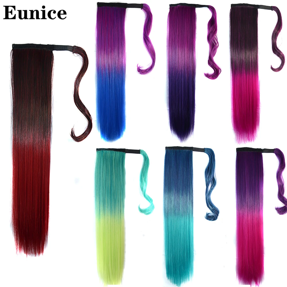 20inch Long Straight Real Natural Ponytail Clip in Pony Tail Hair  Extensions Wrap Around on Synthetic Hair Piece Eunice Hair